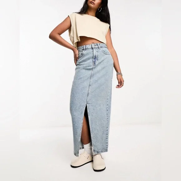 NEW ASOS design denim midi skirt w/ split - Picture 1 of 2